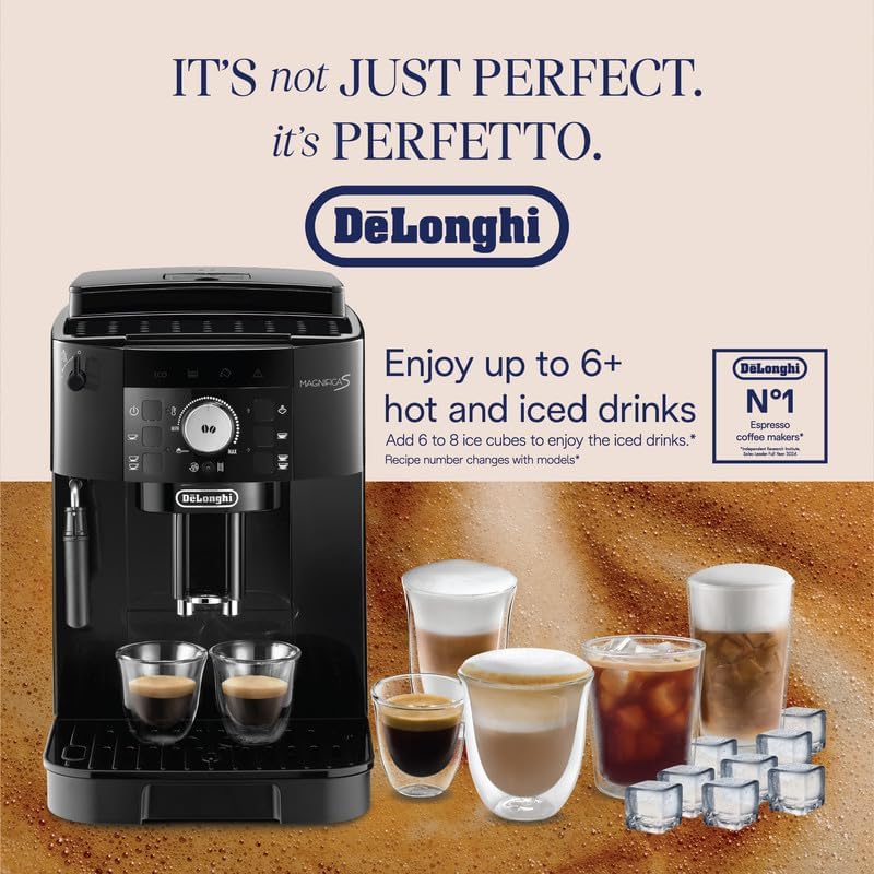 De’Longhi Magnifica S - Perfetto Machine à Café Automatique avec Mousseur à Lait Manuel, Machine à Espresso et Cappuccino, Panneau de Commande avec Boutons, Noir (ECAM11.112.B) 5 Fonctions Noires