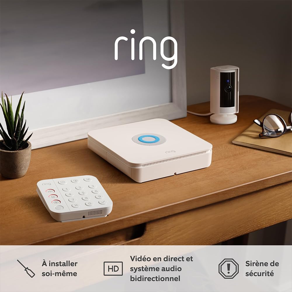 Kit Ring Alarm XL + caméra intérieure + sirène extérieure - Alarme maison sans fil connectée, système de sécurité - Abonnement Ring Home à souscrire séparément + Ring Indoor cam + Ring Home (vendu séparément) Avec Sirène extérieure