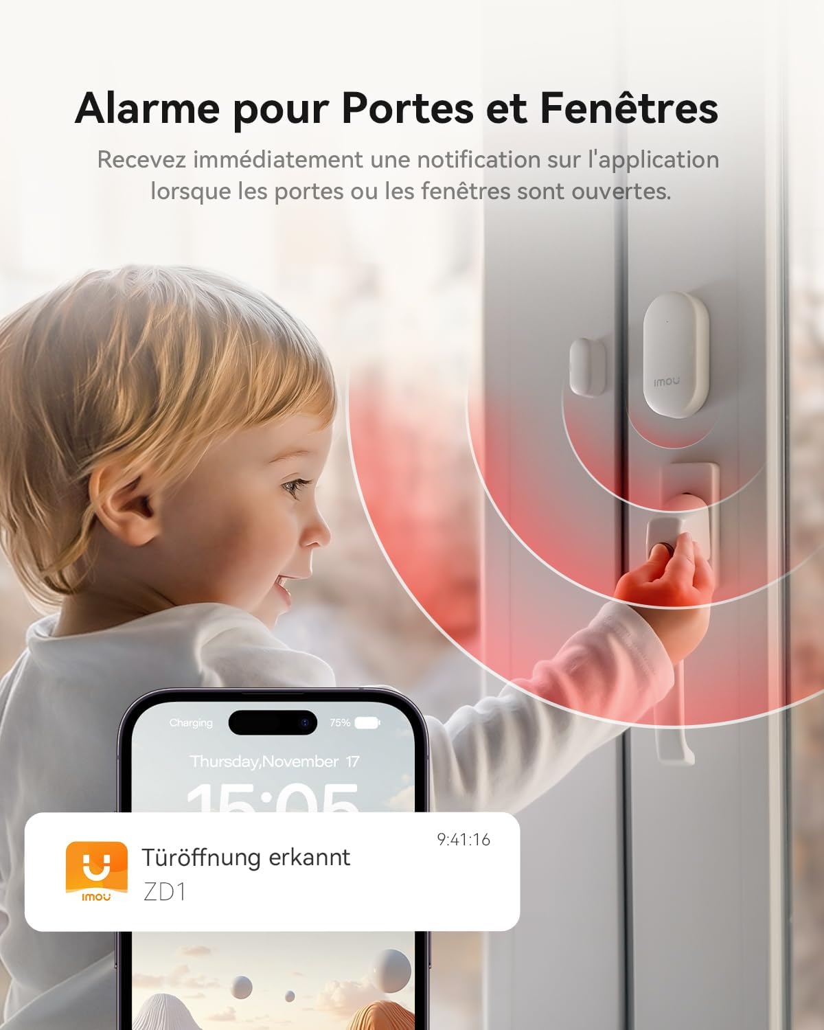 Kit d'Alarme Maison 11 Pièces，Système de Sécurité Complet avec Sirène/Projecteur 100 DB, 1 Caméra Intérieure WiFi, 2 Télécommandes, 4 Capteurs Porte/Fenêtre, 2 Détecteurs de Mouvement Blanc