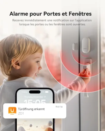 Kit d'Alarme Maison 11 Pièces，Système de Sécurité Complet avec Sirène/Projecteur 100 DB, 1 Caméra Intérieure WiFi, 2 Télécommandes, 4 Capteurs Porte/Fenêtre, 2 Détecteurs de Mouvement Blanc