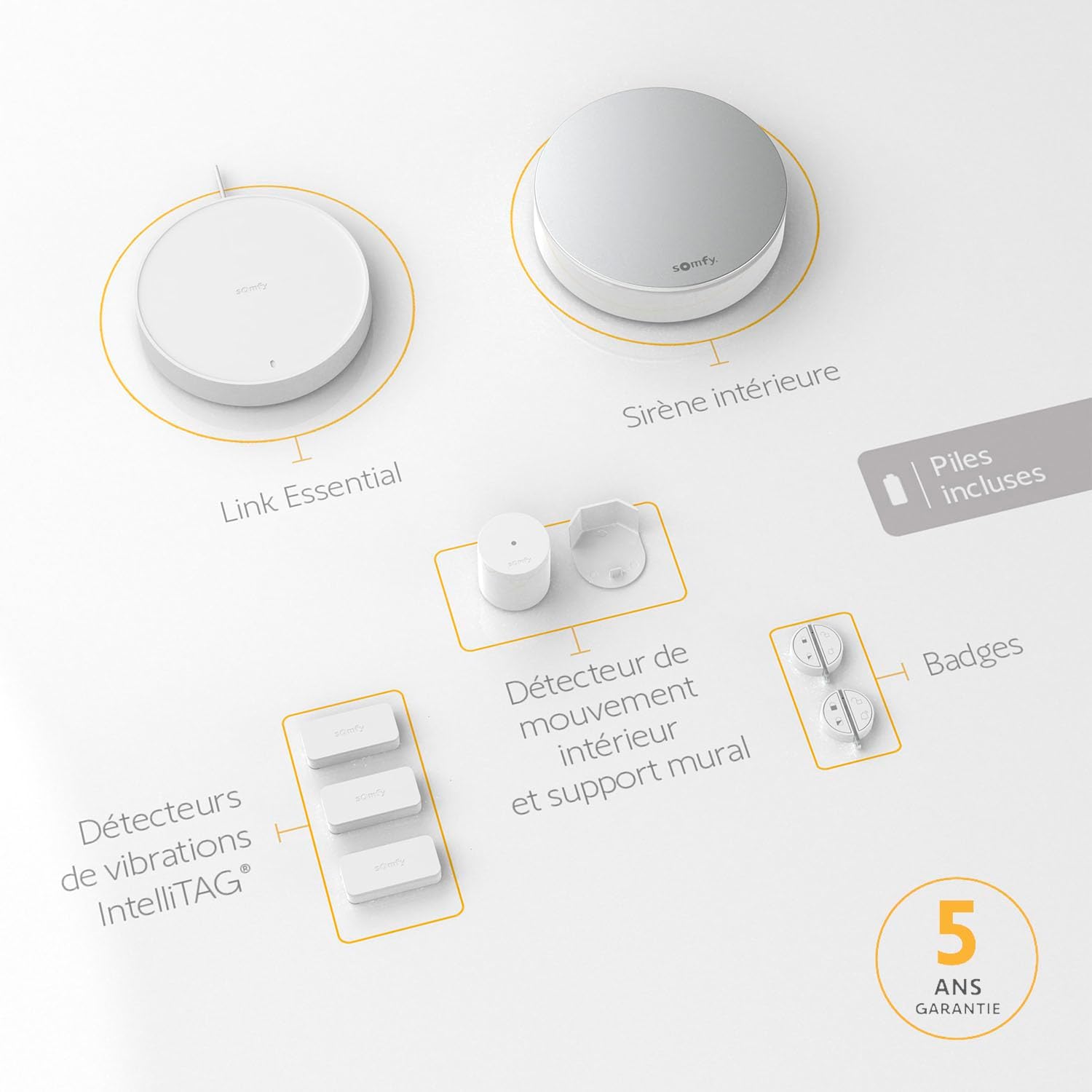 1875280 - Home Alarm Essential - Système d'Alarme Maison sans Fil Connecté WiFi - 3 IntelliTAG - 1 détecteur de Mouvement - 2 Badges télécommandes - Compatible Alexa, Assistant Google et Tahoma Idéal Maison 2 personnes