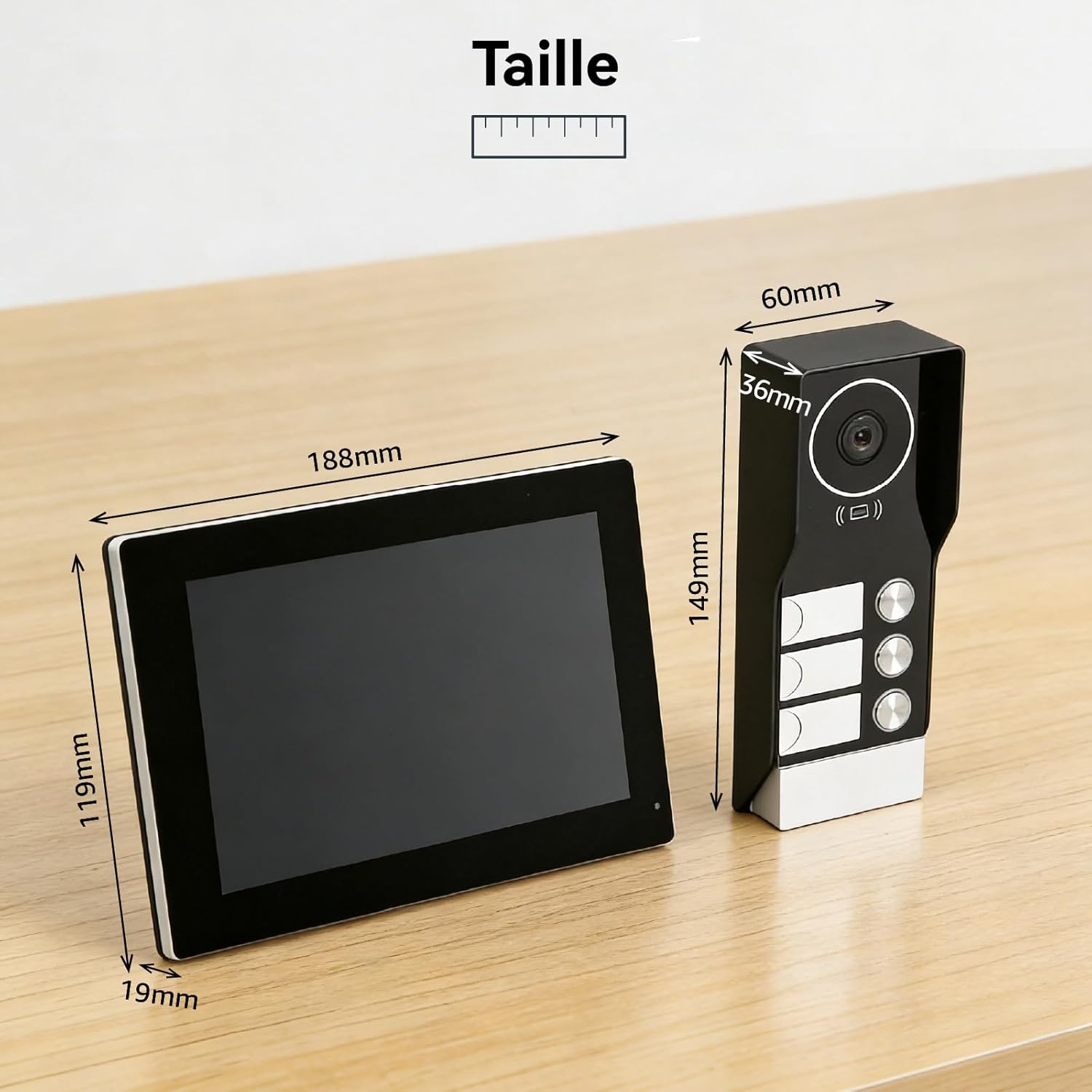 Interphone Vidéo Filaire avec 7 Pouces Moniteur Tactile,Platine de Rue avec Camera,Sonnette Vidéo Extérieur Vision Nocturne, Audio Bidirectionnel, 3-Family Kit