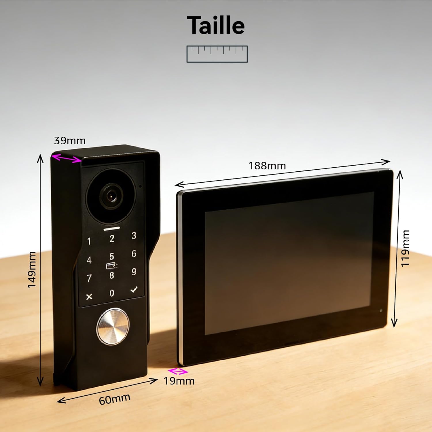 Visiophone filaire 2 Fils, Sonnette avec caméra, caméra Full HD, Interphone Vidéo prend en charge le mot de passe, écran tactile couleur 7" et audio bidirectionnel, Tuya app, détection de mouvement