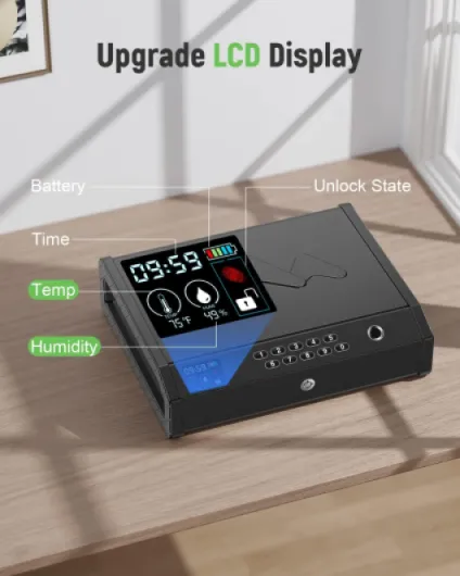 HOLEWOR - Coffre-fort biométrique pour pistolets avec écran LCD de la batterie du temps, empreintes digitales, pistolet à accès rapide, pistolet, table de chevet, voiture, 2 capacités