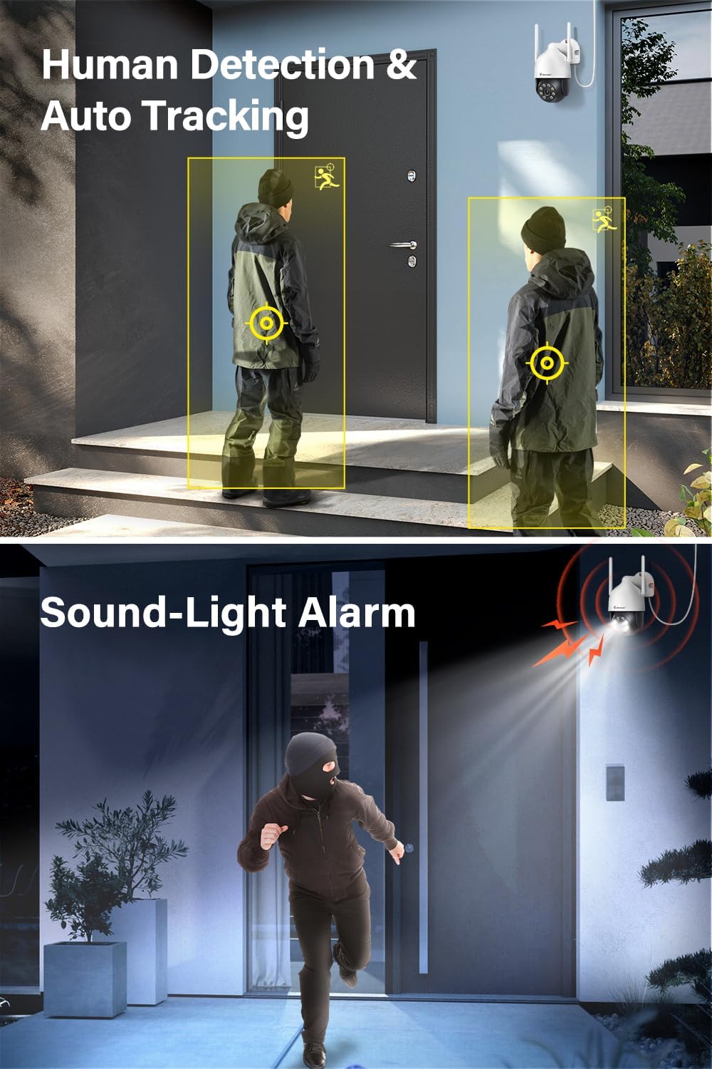 【5MP+360°PTZ Kit Caméra de Surveillance WiFi Extérieure, 10CH 5MP NVR 1TB et 4X5MP PTZ Caméra avec Audio Bidirectionnel, Vision Nocturne Couleur, Détection de Personne, Enregistrement 24/7