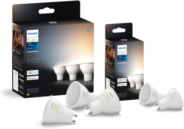 White Ambiance Ampoule LED connectée Pack de 5, culot GU10, 400 lumens, Compatible Bluetooth - Fonctionne avec Alexa, Google Assistant et Apple HomeKit Blanc Chaud et Froid Pack de 5 Nouvelle Génération