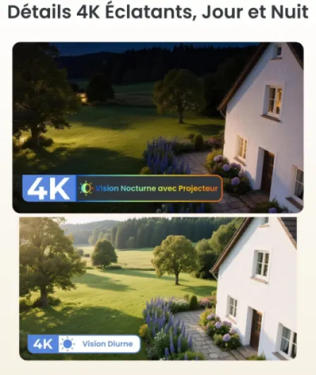 4K Camera Surveillance WiFi Exterieure, 2,4/5Ghz Wi-FI 6, Détection Intelligent, Vision Nocturne Couleur, Suivi Automatique, Alimenté par Batterie, Argus PT Ultra+Panneau Solaire Blanc