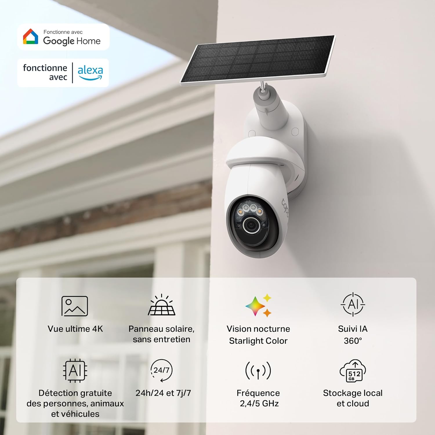 C660 Kit Caméra de Surveillance extérieure avec Panneau Solaire 4K 8MP, Vision 360°, Vision Nocturne Couleur Starlight, Batterie 10 000 mAh, détection IA, IP66, Alarme Rapide et antivol 4k (8mp) Solaire Wi-fi