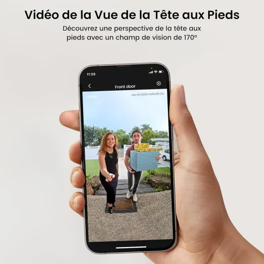 Sonnette sans Fil avec Caméra, 2K HD Sonnette sans Fil Exterieur Etanche, Vue de la Tête aux Pieds, Détection Humaine PIR, 2.4G WiFi, Audio Bidirectionnel, Compatible avec Alexa