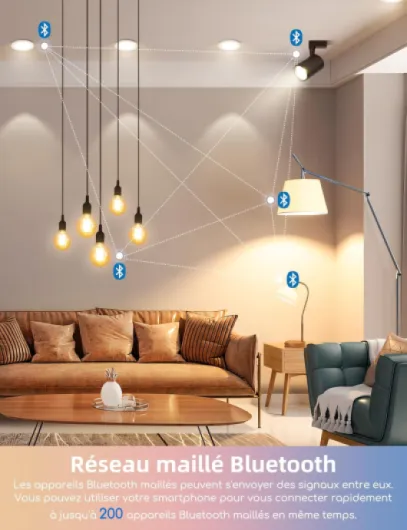 Mesh - 6.5W GU10 Ampoule Connectée Bluetooth Mesh, Ampoule Connectée Alexa 555LM 2700K-6500K, Ampoule LED Alexa 16 Millions de Couleurs, 6 Unités (avec Passerelle et Télécommande Bluetooth) Gu10 Cct 6 Unités