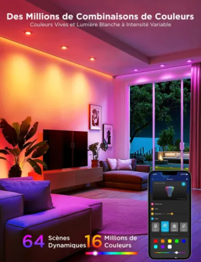 Ampoule Connectée WiFi, Ampoule LED GU10 RGBWW Fonctionne avec Matter, Alexa et Google Home, Lampe GU10 Intelligente 400LM Dimmable, 16 Millions de Couleurs, Synchronisation de Musique, 4 Pack