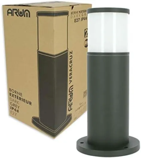 LIGHTING - Lot de 4 Bornes Extérieures VERACRUZ Gris Anthracite (H 35cm), Luminaire de Jardin en Fonte d'Aluminium, Culot E27 Large, Étanche IP44, Design Moderne (Sans Ampoule) Ampoule E27 Veracruz IP44 x4