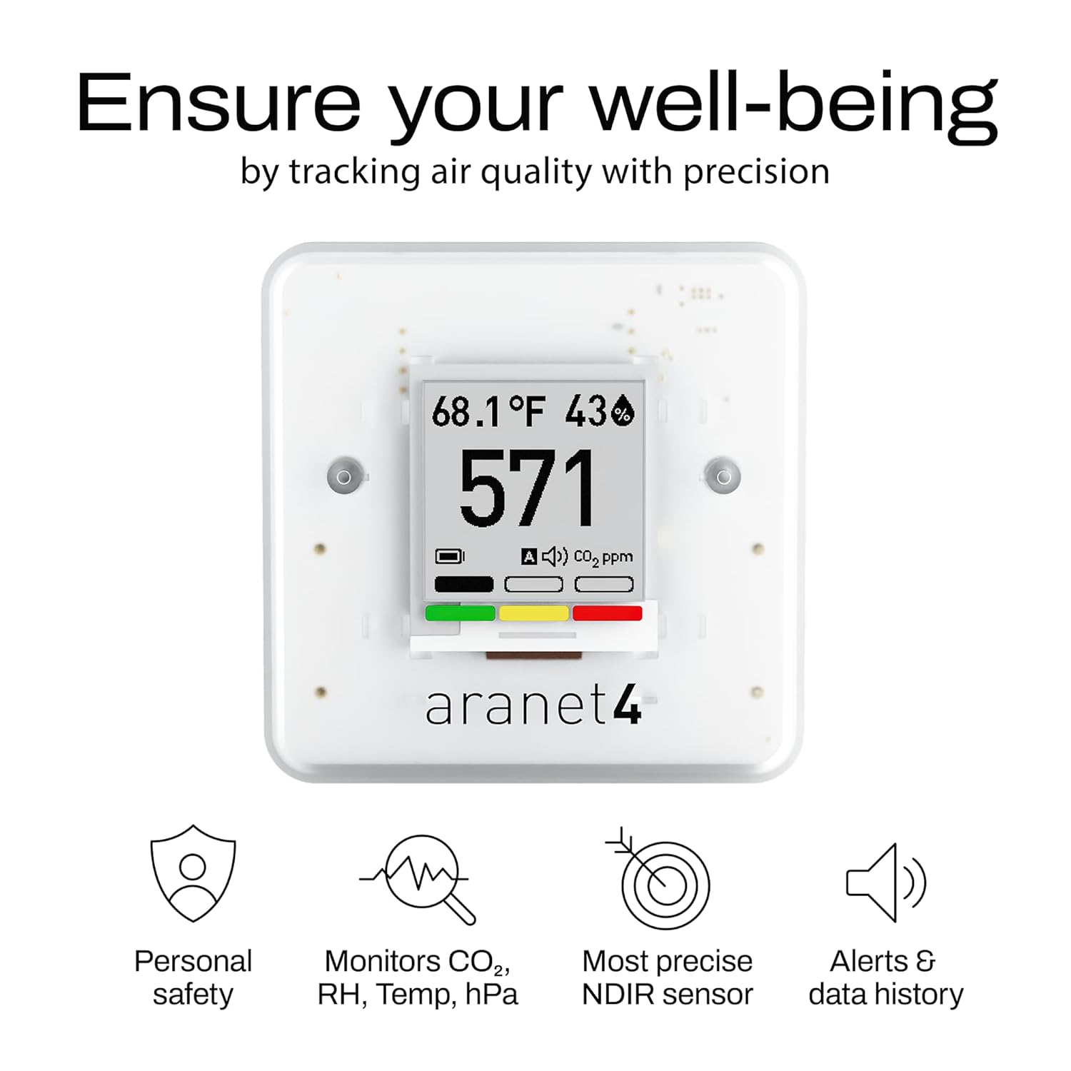 Aranet4 Home Capteur de qualité d'air intérieur sans fil pour la maison, le bureau ou l'école [CO2, température, humidité et plus] portable