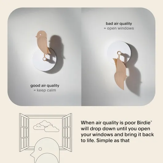 Birdie 2.0 - Design Moniteur de CO2 intérieur Appareil de Mesure de la qualité de l'air pour la Maison et Le Bureau - Réduit Les Risques pour la santé grâce à Un air Pur (Bois, Birdie Complet) Wood