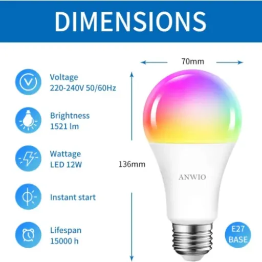 Test ANWIO 12W Ampoule LED E27 WiFi/Bluetooth : beaucoup de lumière, quelques compromis
