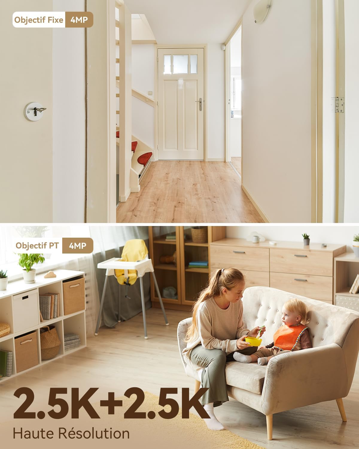 4K(4MP+4MP) Caméra Surveillance WiFi Intérieur Double Objectif, WiFi 2,4G/5GHz, Vision Nocturne Couleur, Détection de Personnes/Animaux, Suivi Automatique, Compatible Alexa pour Bébé/Chien/Maison