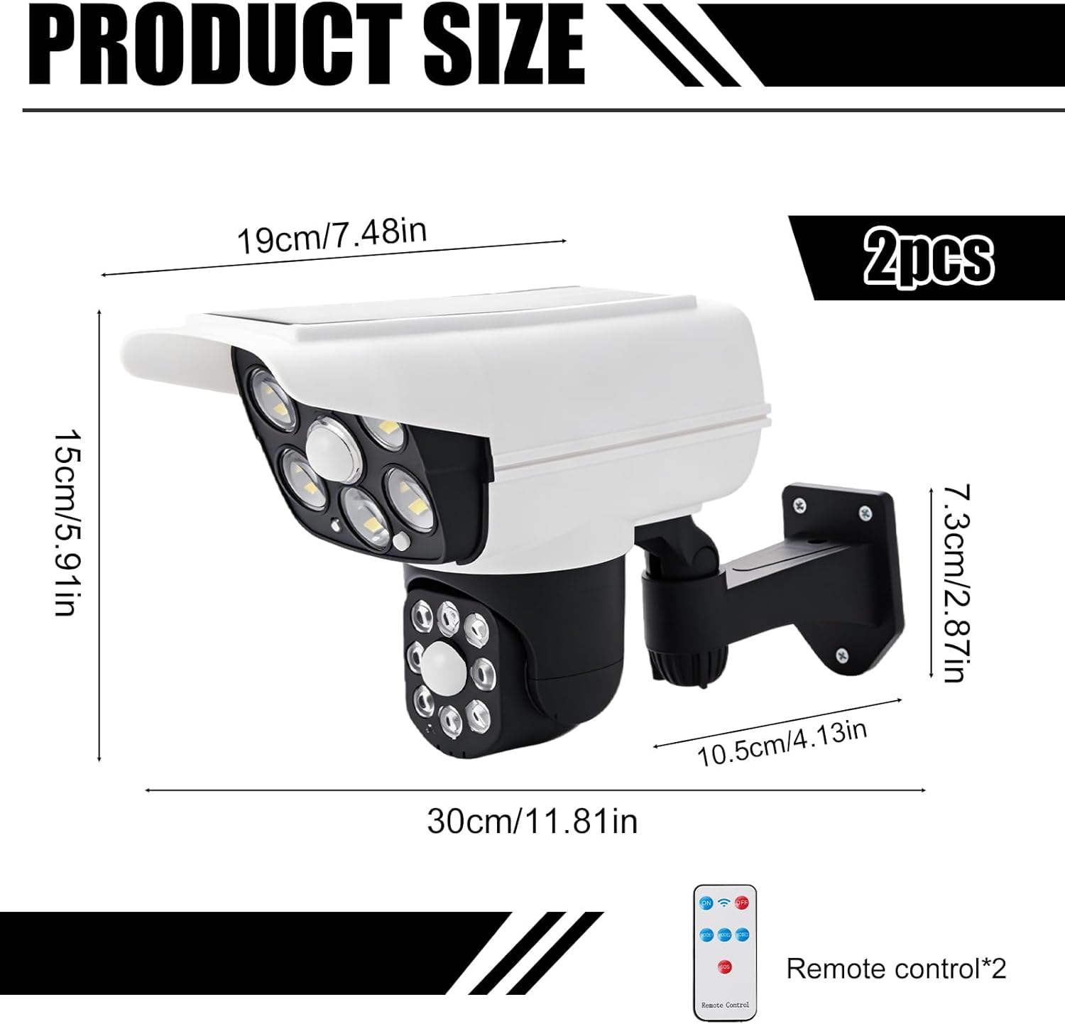 Lot de 2 Camera Factice, Caméra Fausse Solaire, Caméras De Sécurité Solaires Factices, Fausse Camera Surveillance Exterieur étanche Projecteurs de Sécurité LED pour Utilisation en Extérieur Blanc