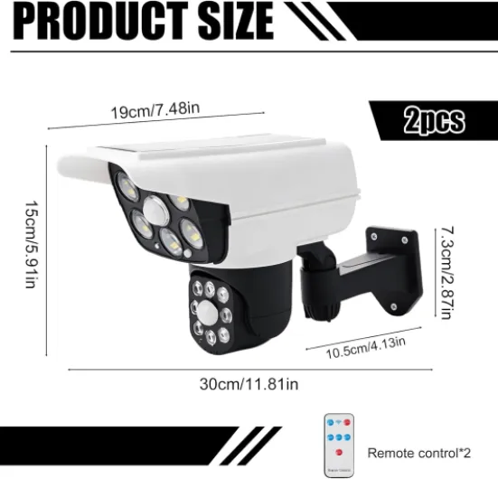 Lot de 2 Camera Factice, Caméra Fausse Solaire, Caméras De Sécurité Solaires Factices, Fausse Camera Surveillance Exterieur étanche Projecteurs de Sécurité LED pour Utilisation en Extérieur Blanc