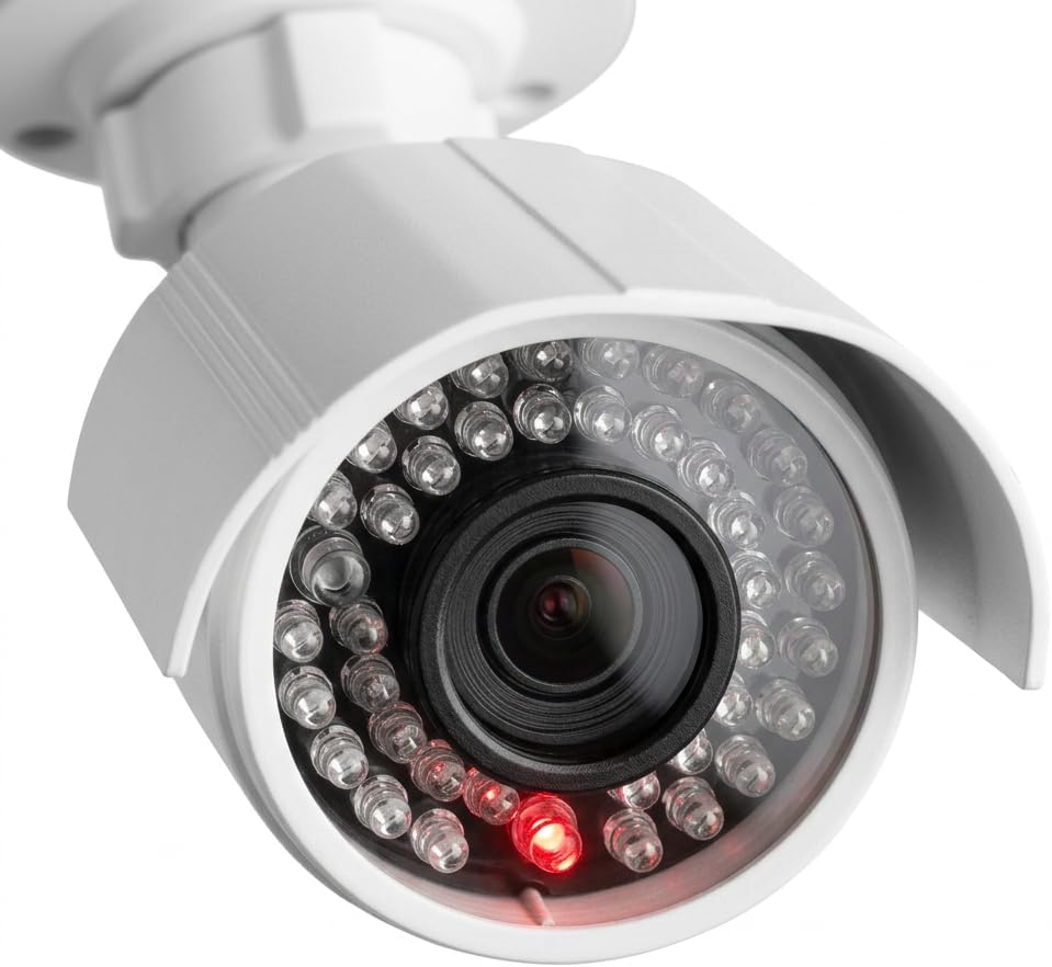 Caméra de surveillance factice avec LED clignotante dans un boîtier protégé contre les intempéries, fausse caméra de sécurité CCTV 720p pour l'intérieur et l'extérieur
