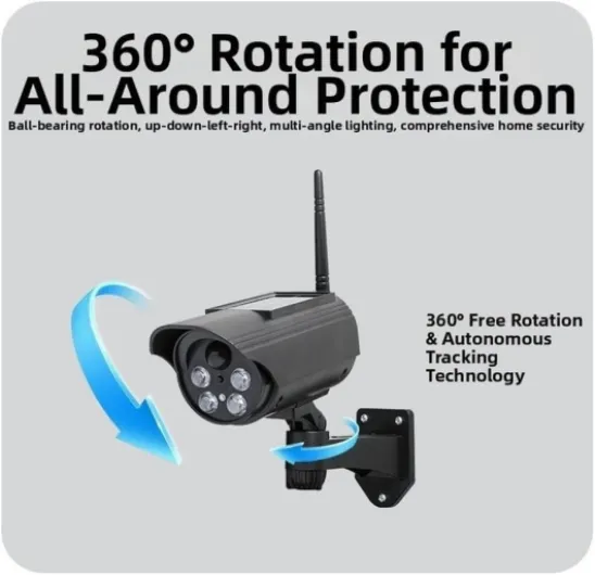 Fausse caméra de sécurité à énergie solaire avec détection de mouvement, rotation à 360°, caméra de surveillance factice pour extérieur, leurre résistant aux intempéries avec lumière rouge clignotante
