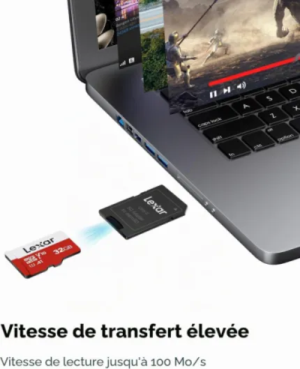 Carte Micro SD 32 Go, Carte Mémoire Micro SD+ Adaptateur, Microsdxc Carte TF jusqu'à 100 Mo/s, A1, U1, C10, V10, Full HD et 4K UHD pour Caméra, Telephone, Switch 32Go
