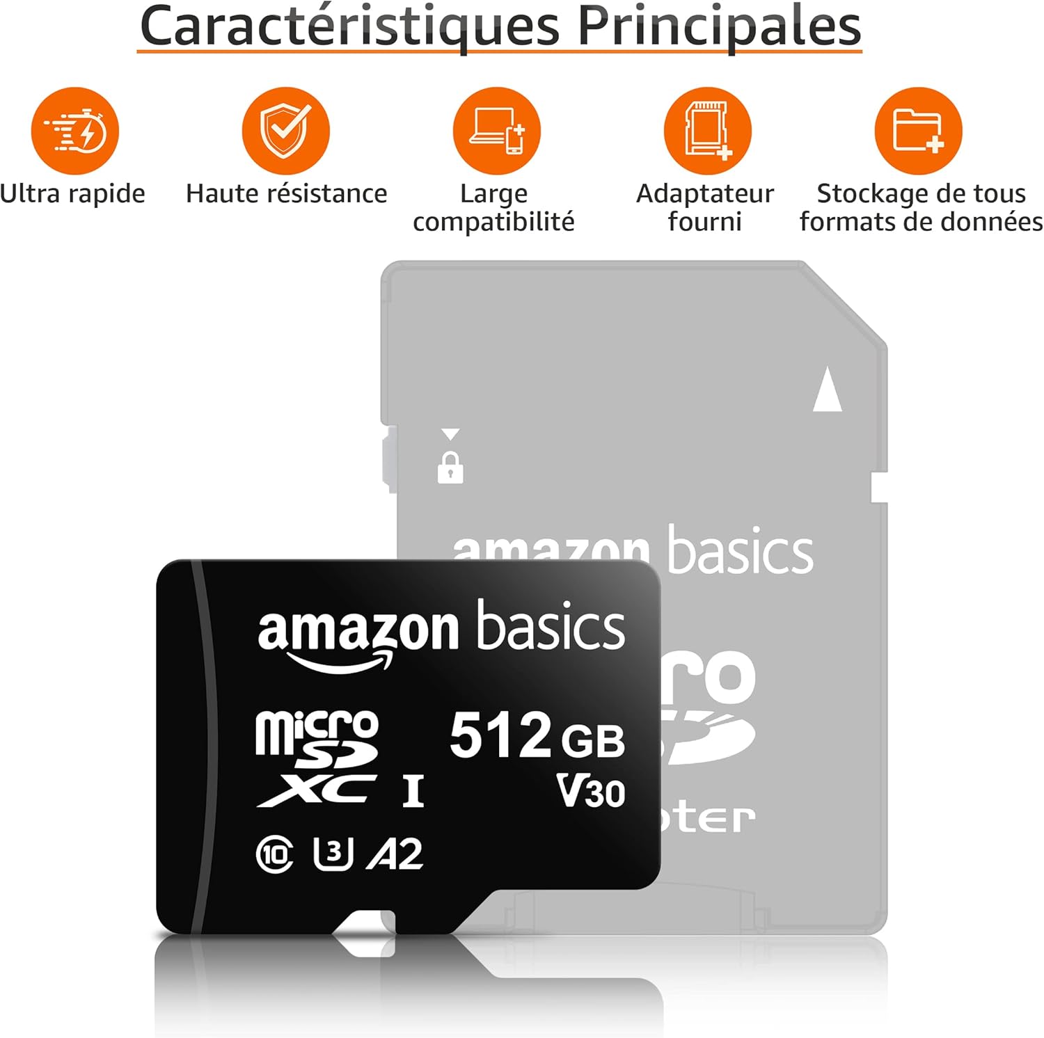 Carte Mémoire microSDXC avec Adaptateur Grande Taille, A2, U3, Vitesse de Lecture Jusqu’à 100Mbit/s, 512Go, Noir Normal Speed 512 GB