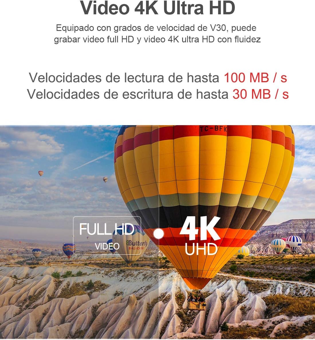 64GB Carte Mémoire TF Card 100/30MB/s UHS-I C10 U3 A1 V30 High Speed pour Téléphone Mobile Caméra de Surveillance et D'enregistrement de Voiture 64G 1 Pack
