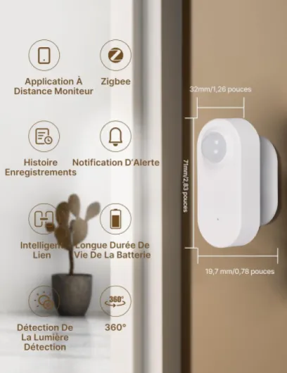 Zigbee Capteur de Mouvement Intelligent, détecteur de Mouvement pour la sécurité Domestique, capteur de Mouvement sans Fil avec APP de télésurveillance, Commande vocale Compatible avec Alexa 1 Pcs