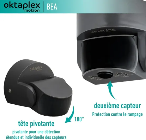 Oktaplex Bea détecteur de Mouvement extérieur IP65 orientable à 180° capteur Infrarouge portée de 10m 230V Anthracite avec capteur de crépuscule