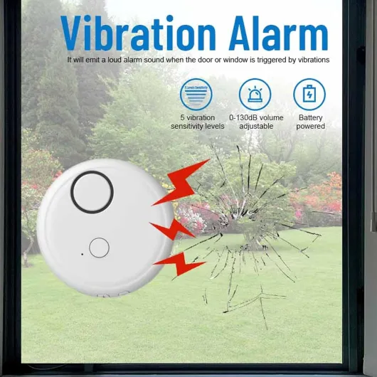 Alarme Antivol à Vibration de Fenêtre, Alarme Antivol Mince et Puissante de 130 DB pour Porte, Fenêtre et Véhicule, avec Capteur de Bris de Glace et sensibilité réglable.