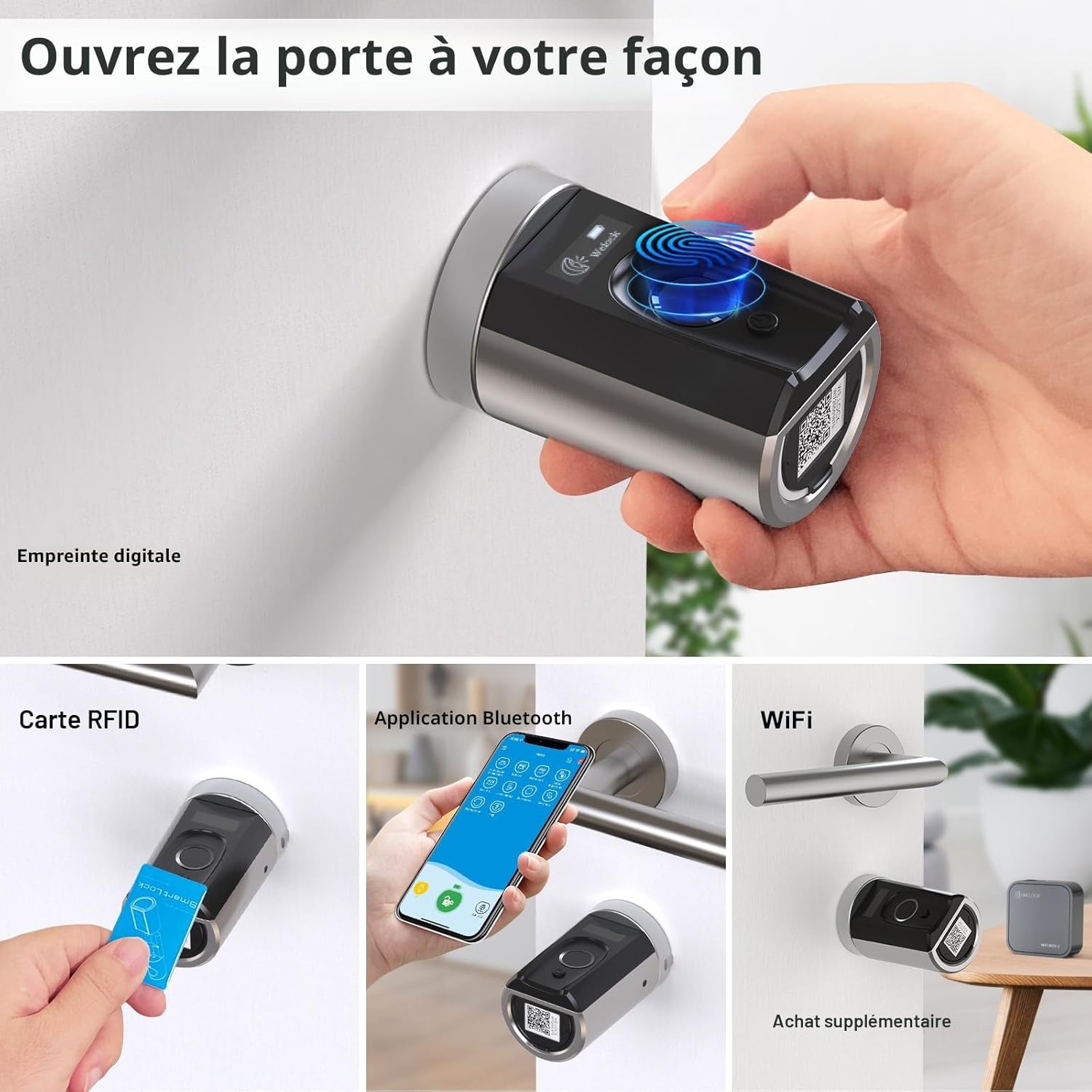 Touch41 Serrure Connectée,Serrure Biometrique,serrure Empreinte Digitale des Carte RFID,WiFi,APP,cylindre connecté porte entree 40/30 Accès Sans Clé,Smart Lock Facile à Installer