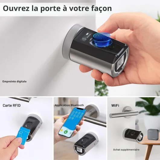 Touch41 Serrure Connectée,Serrure Biometrique,serrure Empreinte Digitale des Carte RFID,WiFi,APP,cylindre connecté porte entree 40/30 Accès Sans Clé,Smart Lock Facile à Installer