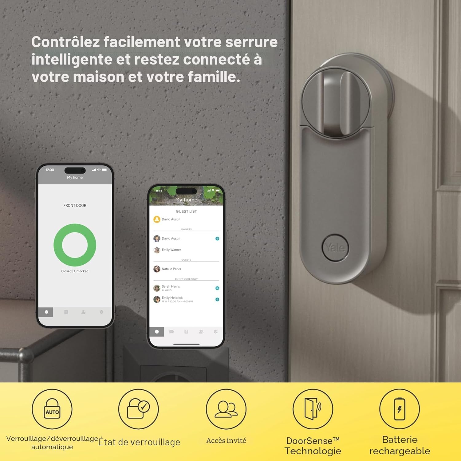 Serrure Electronique Connectée Linus L2 - (Dé)Verrouillage à Distance - Ouverture/Fermeture de Porte Automatique - Alertes en Temps Réel - Partage d'Accès aux Invités - Wifi et Bluetooth - Argent Linus L2 Argent