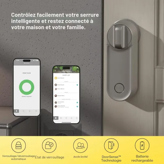 Serrure Electronique Connectée Linus L2 - (Dé)Verrouillage à Distance - Ouverture/Fermeture de Porte Automatique - Alertes en Temps Réel - Partage d'Accès aux Invités - Wifi et Bluetooth - Argent Linus L2 Argent