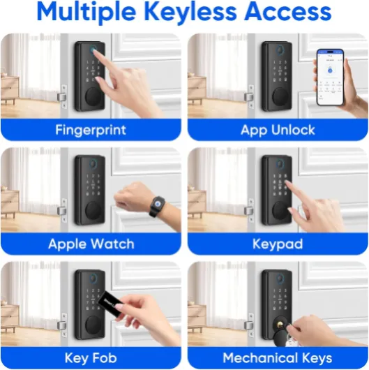Serrure de Porte Intelligente d'empreintes Digitales, Sans Clé - Contrôle par App, Clavier Tactile, Compatible Apple Watch - Ouverture en 1 Touche - Pour Porte d'Entrée (Noir)