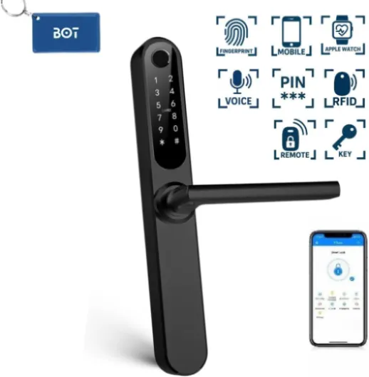 Serrure de porte intelligente TTlock avec poignée – Accès sans clé par code, empreinte ou mobile – Verrou électronique pour porte en bois, aluminium ou portail extérieur - Sans barillet de serrure Ohne Zylindereinsatz Noir