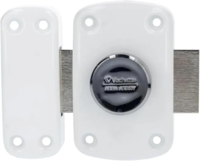 Verrou de porte Bouton/Cylindre CYCLOP Blanc - Ouverture à Bouton intérieur, Clé extérieur - Cylindre ø 23 mm, Longueur 45 mm, 5 goupilles - Anti crochetage - 3 clés 45mm ø23mm Blanc Bouton / Cylindre