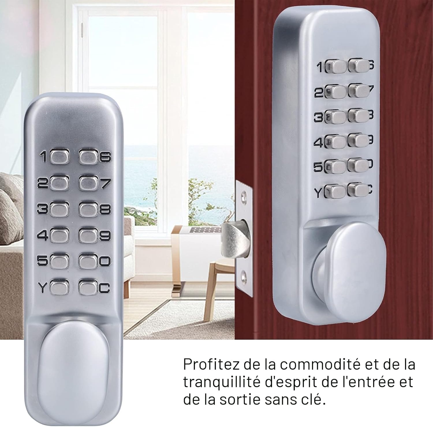 Serrure de Porte Mécanique, Serrure Porte à Combinaison Mécanique Numérique, Verrou a Code Mecanique pour Porte de 30-60 mm d'Épaisseur, pour Bureau Porte de maison Clôture Extérieure Argenté