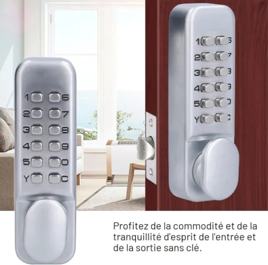 Serrure de Porte Mécanique, Serrure Porte à Combinaison Mécanique Numérique, Verrou a Code Mecanique pour Porte de 30-60 mm d'Épaisseur, pour Bureau Porte de maison Clôture Extérieure Argenté