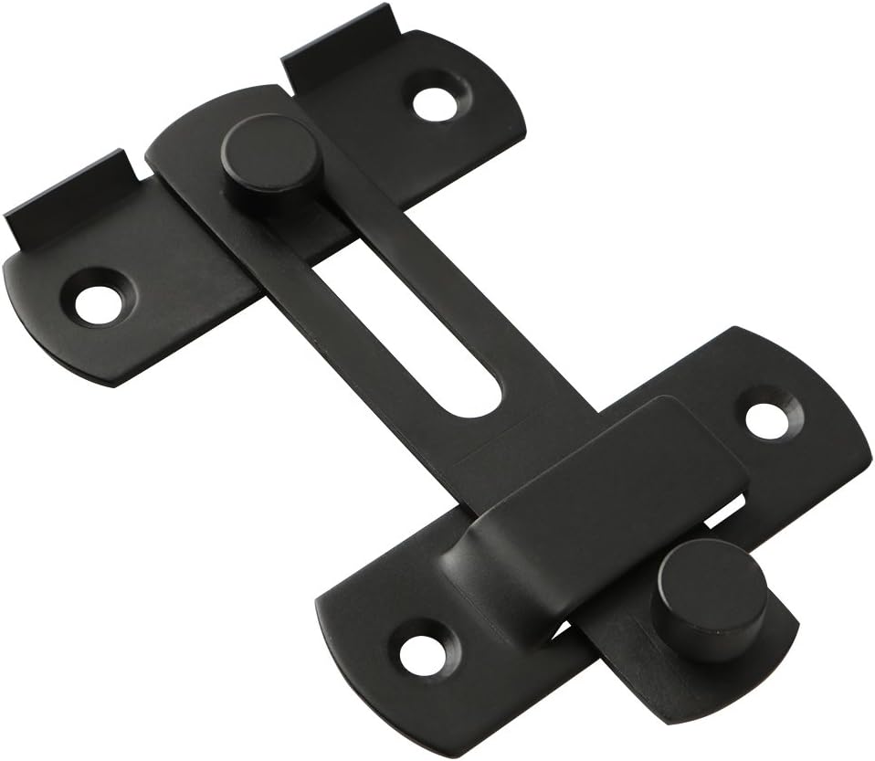 Verrou Porte Coulissante Serrure Volet Loquet Porte Verrou Portail à Bascule Boulon avec Vis pour Porte, Fenêtre, Placard et Jardin, Finition Noir Mat en Acier Inoxydable, EMS9001-B 2 mm d'épaisseur Noir Mat
