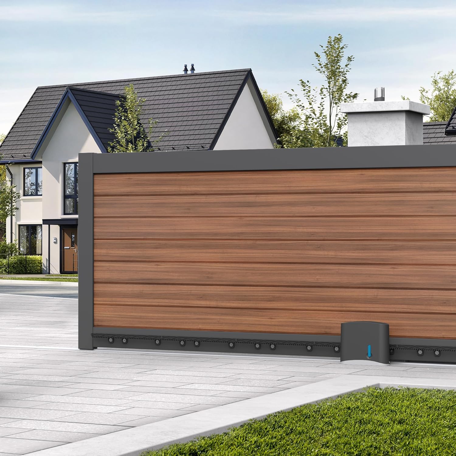 Zenia SE Motorisation Connectée pour Portail Coulissant 24V - Automatisme Électrique (Max 4m / 250kg), Module HomeGate Inclus, Contrôle Smartphone, Démarrage Progressif, 3m Crémaillères