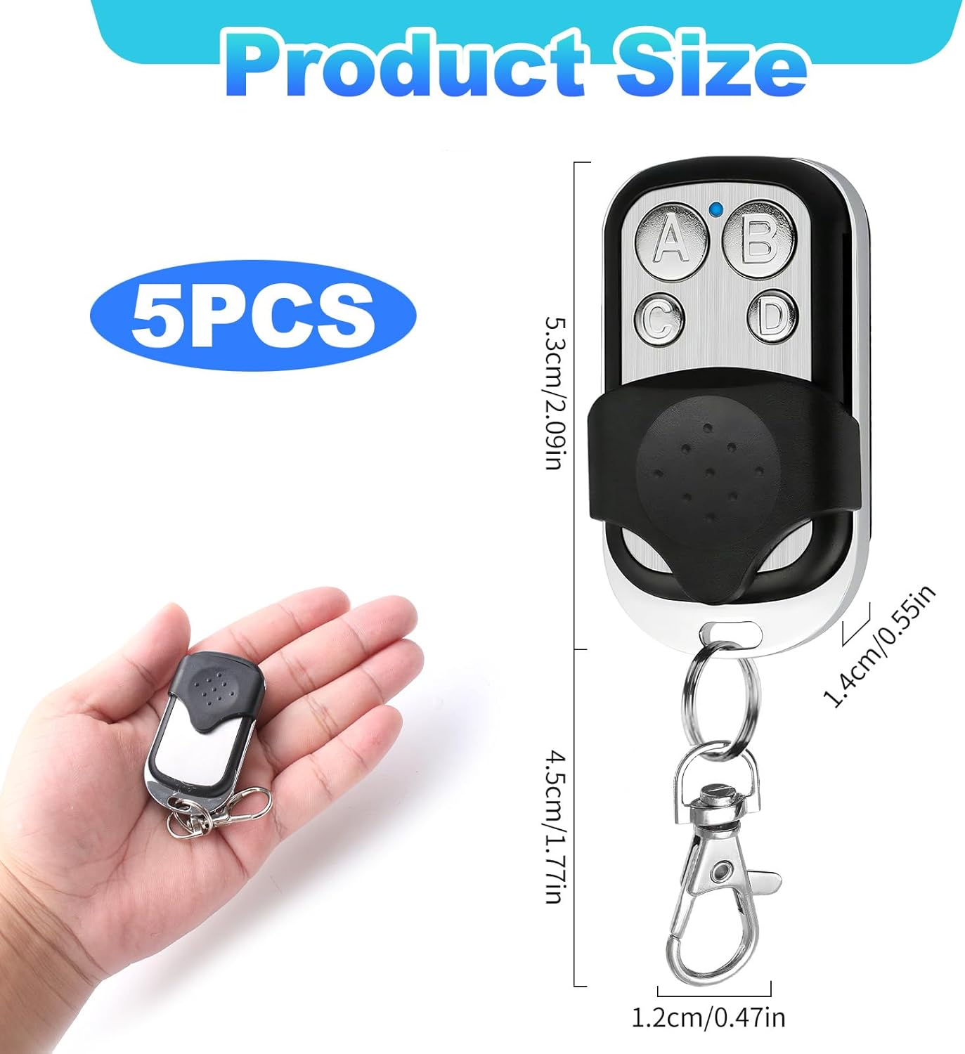 5 Pièces Telecommande Universelle Portail, 433.92 MHz Rolling Code Fixe Bip Portail Automatique Universelle sans Fil Télécommandes Garage à 4 Boutons pour Porte de Garage et Voiture