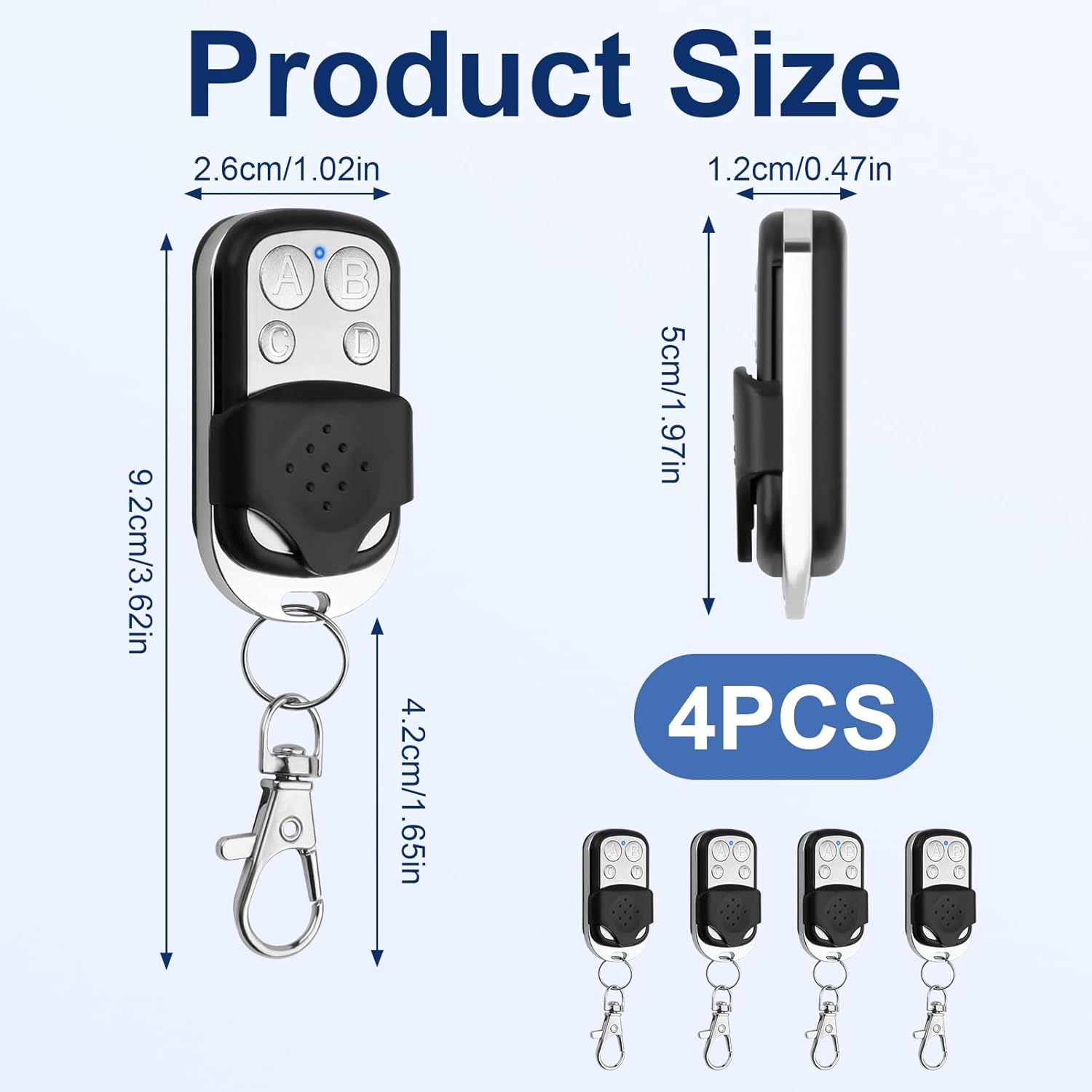 4 Pièces Telecommande Universelle Portail 433,92 MHz télécommande Garage Code Fixe Bip Portail Universelle Sans Fil Compatible 4 Boutons Touches Copieuse pour Voiture et Porte de Garage