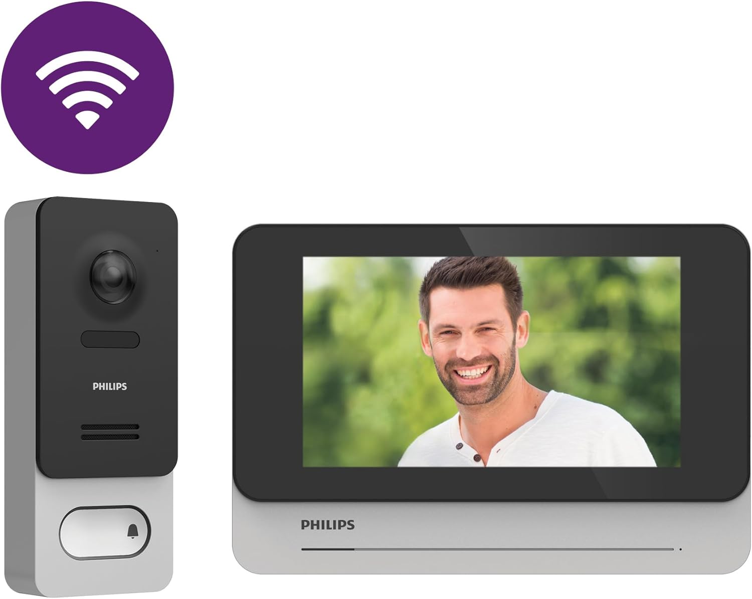WelcomeEye Wireless, Visiophone Connecté sans Fil, Interphone Vidéo Batterie Rechargeable, Écran Tactile 7 Pouces, Portée 350m, Caméra 1080p Vision Nocturne, Application Smartphone, Noir