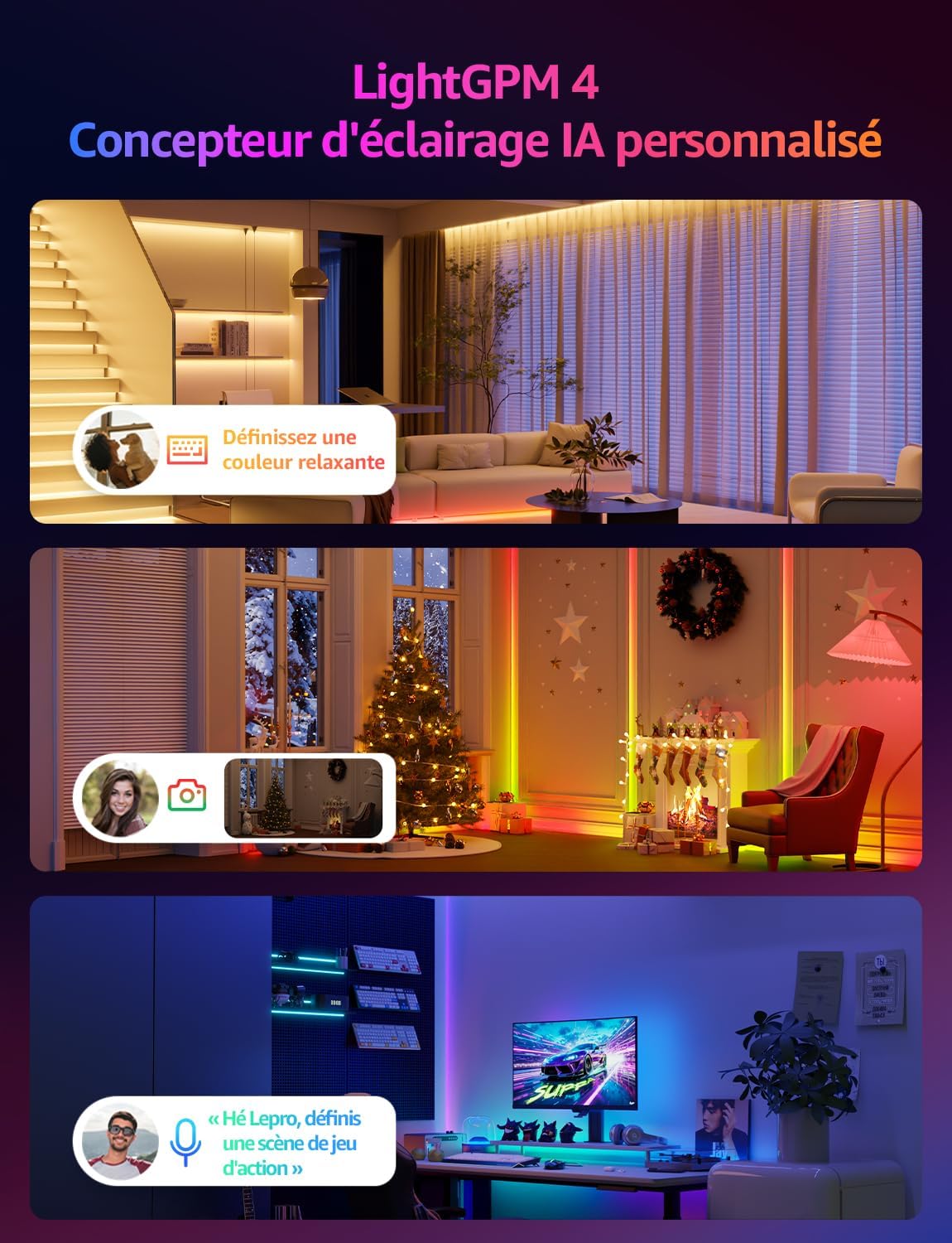 S1 IA Ruban LED Connecté 10M, Concepteur d'Éclairage IA Personnalisé, Bande LED Wifi RGB+IC App Contrôle, Sync Musique, Compatible avec Alexa et Google Assistant pour Maison Chambre Gaming