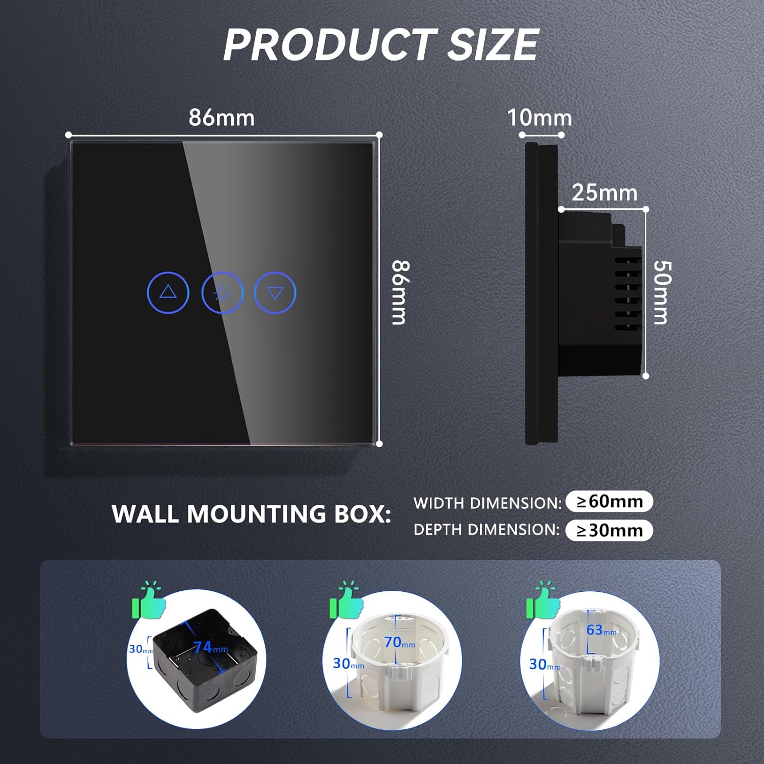 WiFi Variateur de Lumière,1 Gang 1 Voie Intelligent Interrupteur gradateur Noir,Compatible avec Amazon Alexa et Google Home,Interrupteur Connecté WiFi avec Écran Tactile(Ligne Neutre Requis) WiFi Variateur de Lumière Noir