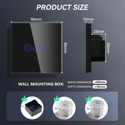 WiFi Variateur de Lumière,1 Gang 1 Voie Intelligent Interrupteur gradateur Noir,Compatible avec Amazon Alexa et Google Home,Interrupteur Connecté WiFi avec Écran Tactile(Ligne Neutre Requis) WiFi Variateur de Lumière Noir