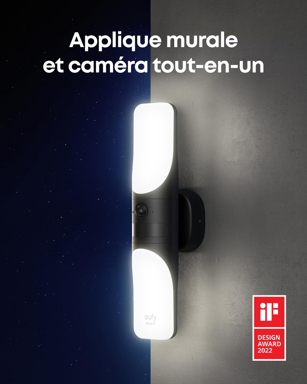 Wired Wall Light Cam S100, caméra de sécurité extérieure, caméra 2K avec lumière 1200 lumens, vision nocturne couleur, lumière activée par les mouvements, pas de frais mensuels 1 pièce