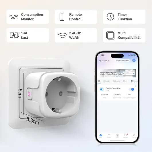 Prise Connectée Wifi, Intelligente 16A Smart Plug 2.4GHz Mesure Consommation Electrique, Compatible Avec Alexa, Google Home et Smartthings, 3680w, Commande Vocale Contrôle À Distance
