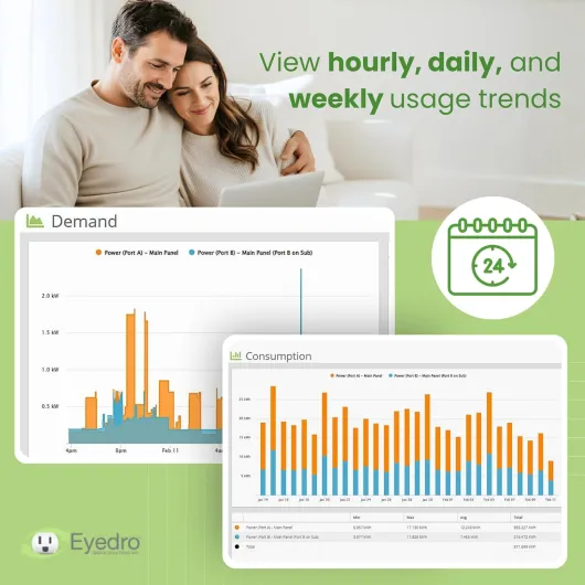 Eyedro Moniteur d'énergie domestique - Énergie solaire/mesure nette - Économisez sur l'électricité - factures et rapports - Données et historique d'énergie en temps réel - Connexion Ethernet ou WiFi Ethernet WiFi (EYEDRO-HOME)